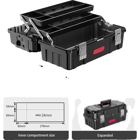 Boîte de rangement à outils, design portable, plastique ABS durable, noir (1/2)