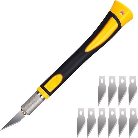 Couteau à graver avec 10 lames antirouille – Idéal pour la découpe artistique, la sculpture et les loisirs créatifs – Jaune (1/5)