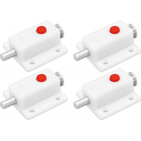 Lot de 4 loquets de porte automatiques à ressort en plastique blanc pour portes d'armoires, de penderies, de berceaux et de fenêtres (36 mm x 37 mm) (1/5)