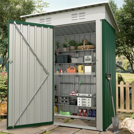Abri de jardin en métal - 152,4 x 91,44 cm - Avec toit incliné et portail verrouillable - Abri de jardin compact en métal - Pour jardin, cour, terrasse (marron) (1/5)