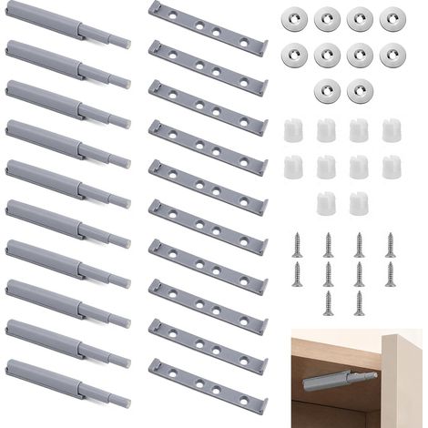 10 Pcs Poussoir Porte Placard, Appuyez pour Ouvrir Magnétique, Loquet Silencieux et Compact, Ouvre et Ferme Automatiquement Placards, Armoires, Meubles de Cuisine et Bibliothèques, Kit de Rénovation (1/5)