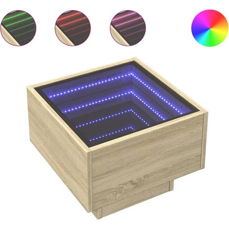 Table d'appoint avec lumière LED 40 x 40 x 30 cm bois ingénierie couleur chêne et verre DEC040282