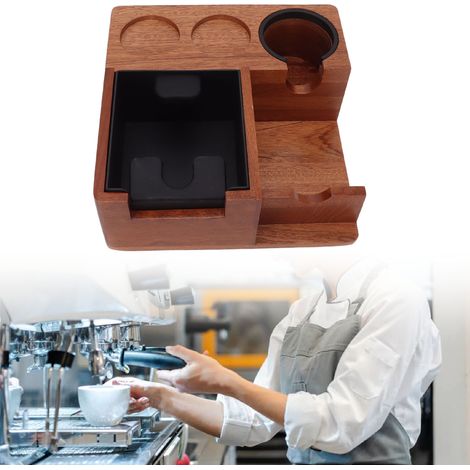 Tamperbox aus Massivholz für Heimkaffeemaschinen, Bartheke, Kaffeesatzbehälter, universeller Griffhalter, Tamperaufbewahrungsbasis. (1/5)