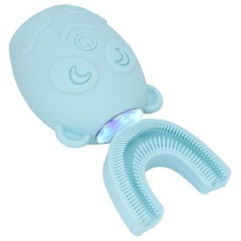 SABIR-Brosse à dents électrique Cuque en forme de U, brosse à dents électrique pour enfants, étanche IPX7, coque à motif dessin animé, rotation à 360° (1/4)