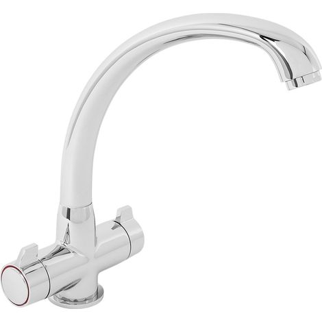 Aquariss Dual Lever Kitchen Sink Mixer Taps Monobloc Swivel Spout Chrome Brass Kitchen Faucet Double Handles (1/5)