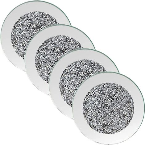 Sous-Verre Miroir Verre Cristal 10 x 10 cm - Pour Restaurant Cuisine Bar Table À Manger - Lot De 4 (1/5)