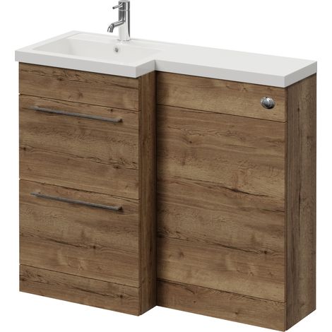 Napoli 390 Tobacco Oak 1000mm 2 Drawer Vanity Unit Toilet Suite with Left Hand Square Lucia Basin - 1000mm - Chrome 320mm HandleWithout Kingston Toilet Pan