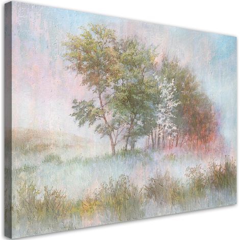 Tableau sur toile Arbres sur une prairie brumeuse 60x40 (1/5)