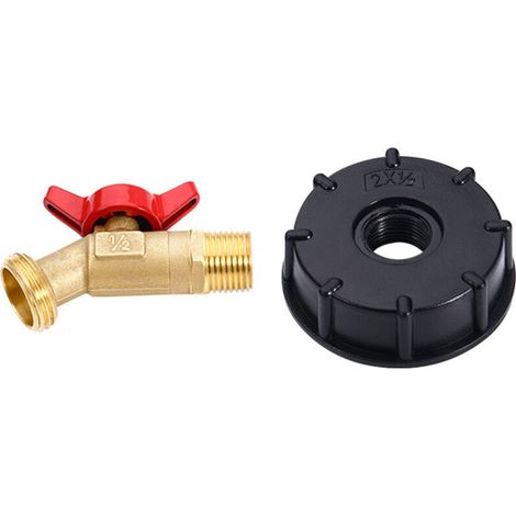 Adaptateur pour réservoir de stockage d'eau de 275 à 330 gallons avec 2 vannes de tuyau en laiton (1/5)