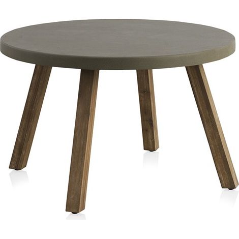 Table en bois d'acacia avec plateau en ciment léger Duralcrete, diamètre 118 cm, collection Croci (1/5)