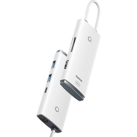 BaseusBaseus Lite Series Multifunktions-HUB USB Typ C - 2 x USB 3.0 / USB Typ C PD / HDMI 1.4 / SD / TF Weiß (Weiß) (6932172606350) (1/5)