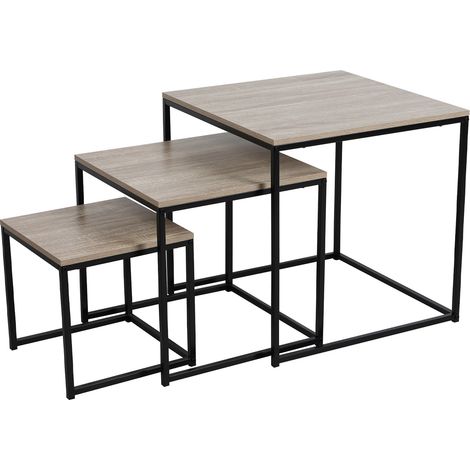 Lot de 3 tables gigognes 30,40 et 50 cm décor bois et noir - ENORA