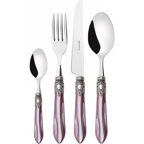 Set posate 24 pezzi in scatola Compact Oxford ghiera argento antico Lilla Madreperla Bugatti