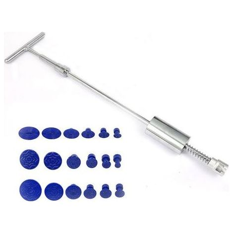 19pcs Kit Debosselage Marteau Coulissant, Debosselage Caravane, Paintless Débosselage Réparation de Bosses de Voiture sans Peinture Outil de T Type Extracteur de Denture,Glissière Marteau Barre (1/5)