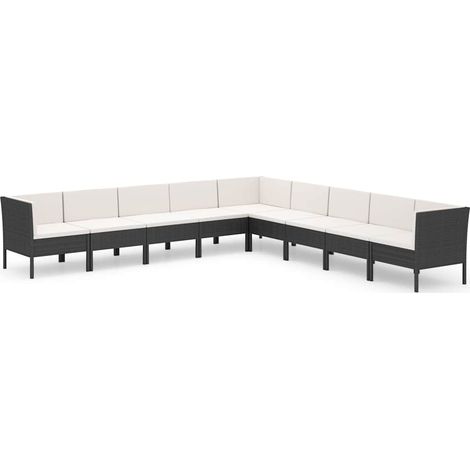 Maison Exclusive - Set Divani da Giardino 9 pz con Cuscini in Polyrattan Nero (1/5)