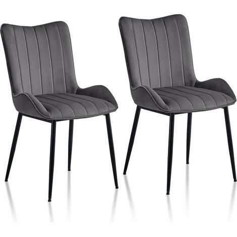 Dining Chairs,2x Velvet Upholstered Kitchen Counter Chair, Lounge Reception Chair for Kitchen Living room, Grey (1/5)