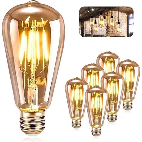 Lampadina a filamento LED E27 ST64 4W 2200K luce bianca calda, lampadina Edison retrò, lampada antica, confezione da 6 (1/4)