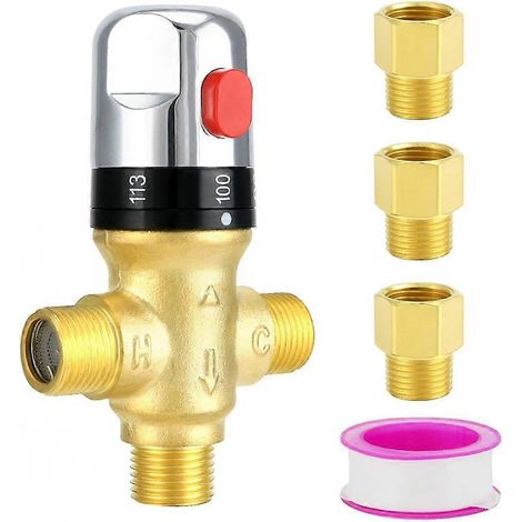 Robinet mélangeur thermostatique, vanne d'eau en laiton massif avec contrôle de température - 1/2 NPT - Comprend 3 adaptateurs, (1/5)