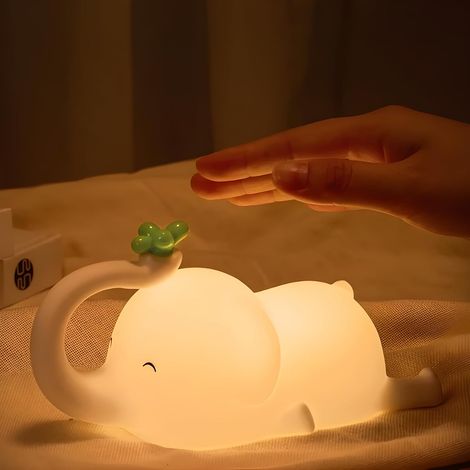 Veilleuse pour enfants, éléphant, veilleuse, alimentation de bébé, intensité variable, lampe de chevet tactile en silicone pour enfants, avec minuterie, rechargeable par USB, cadeau pour bébé pour gar (1/5)