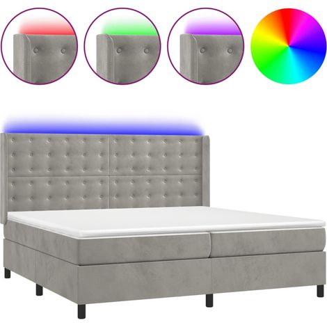 Lit double  Lit adulte  Sommier à lattes de lit matelas et LED Gris clair 200x200 cm