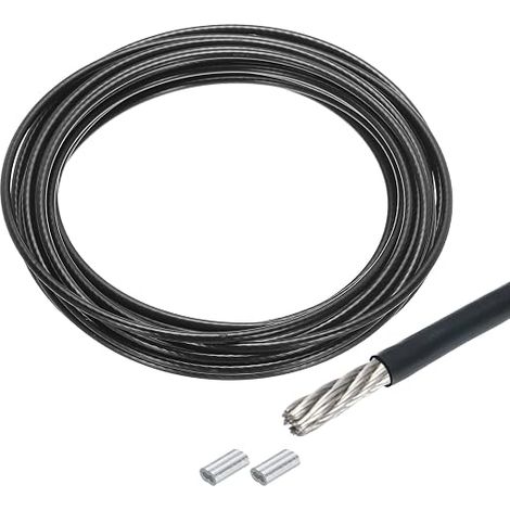 33Ft(10M) 304 Stainless Steel Wire Cable 5/32 inch (4 mm) Vinyl Coated with 2pcs Aluminum Sleeves for Hanging, Hanging Laundry, Lifting, Black (1/5)