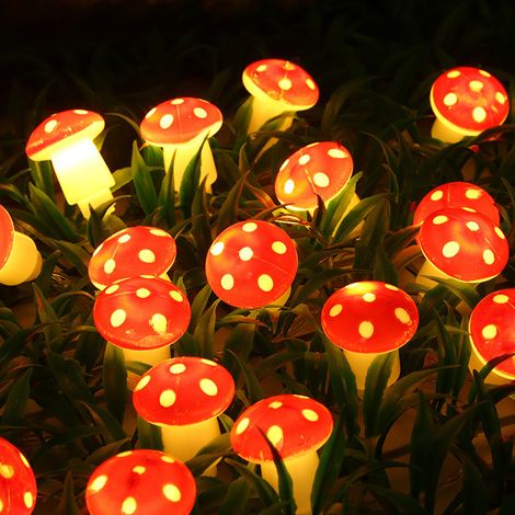 Luces navideñas con pequeñas luces LED de colores, guirnaldas de luces rojas con forma de hongo, luces decorativas para la habitación de una niña, luz blanca cálida. (1/4)