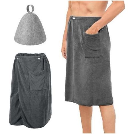 Saunahandtuch für Herren mit Filzkappe, verstellbarer Sauna-Pareo, 70 x 140 cm, schnelltrocknend, auch als Badetuch für Spa, Fitnessstudio, Dusche und Strand geeignet. (1/5)