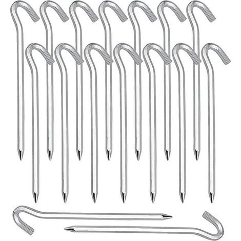 20 Piquets Fixation Tente Sardines, Acier Galvanisé, Argenté (1/4)