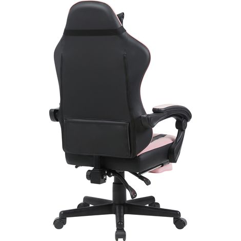 Fauteuil de gaming ergonomique style Kawaii rose et noir avec repose-pieds rétractable et coussins lombaires doubles (1/5)