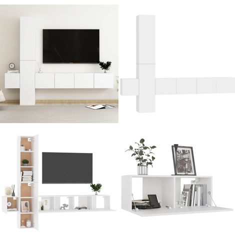 5-tlg. TV-Schrank-Set Weiß Holzwerkstoff - TV Schrank - Regal - Wohnwand - Wandregal - Möbel - Home & Living (1/5)