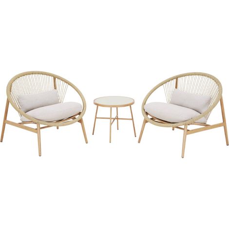 sweeek - 2er-Set Gartensessel mit Tisch, aus Stahl und Rattan