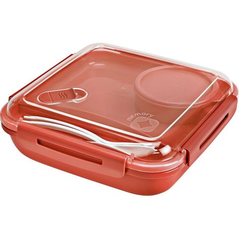 Rotho Lunchbox Memory 1,1 l, 19,5 x 19,5 x 9,1 cm, papaya rot Boxen, Körbchen, Kisten (1/3)