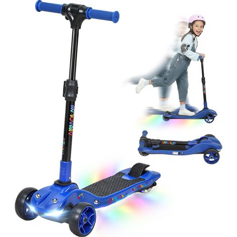 Monopattino elettrico per bambini dai 6 anni in su, pieghevole, a 3 ruote, con avviamento a zero, velocità massima 8 km/h, 64 x 29 x 83 cm, blu.