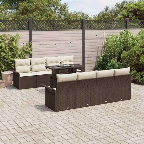 Conjunto de sofá de jardín 9 pcs Marrón ratán sintético vidaXL (1/5)