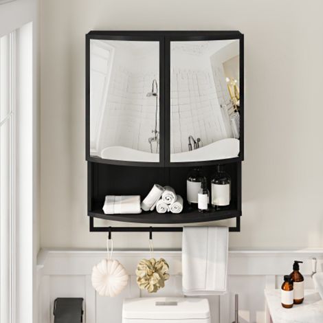 Armoire moderne de 60 cm avec portes doubles en verre arqué, miroir incassable (non en verre), double espace de rangement, étagère ouverte et porte-serviettes, idéale pour l'entrée, le salon, la salle (1/5)