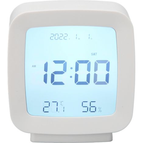 Réveil enfant avec affichage température humidité, horloge numérique bureau 12/24h conversion unité, pour chambre maison bureau (1/5)