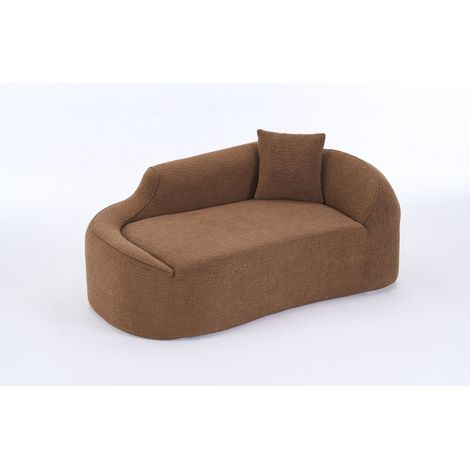 Sofá Convertible 2 Plazas, Chaise Longue Curva en Chenilla, Asiento Profundo, con Cojín, Caramelo (1/5)