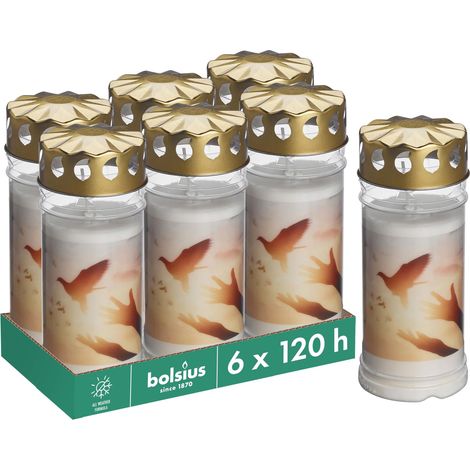 Lot de 6 bougies funéraires - Blanc - Longueur : 120 heures - Bougie funéraire et mémorial - Avec motif - colombe (1/5)