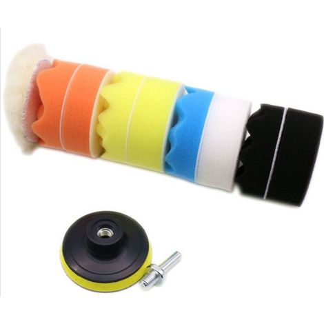 11 piezas de esponjas de pulido para coche, kit de 3 pulgadas con adaptador de taladro M10, almohadillas de pulido para pulidora y encerado de vehículos (1/5)