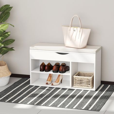 80x30x47cm - Banquette à chaussures avec siège Porte-chaussures moderne dans le couloir Porte-chaussures avec tirants ouverts et 1 coussin