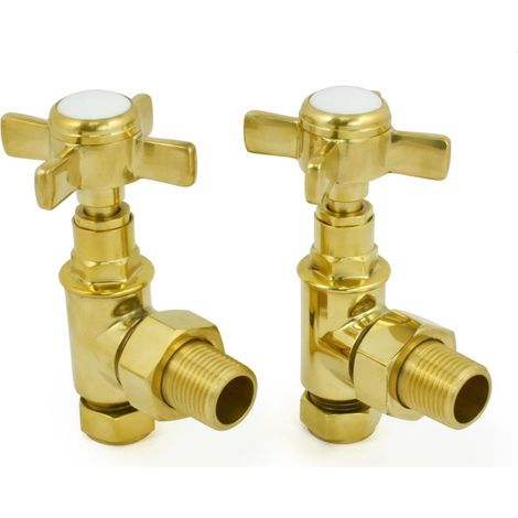 West Westminster Crosshead Angled Radiator Valves Pair Un-Lacquered Brass (1/3)