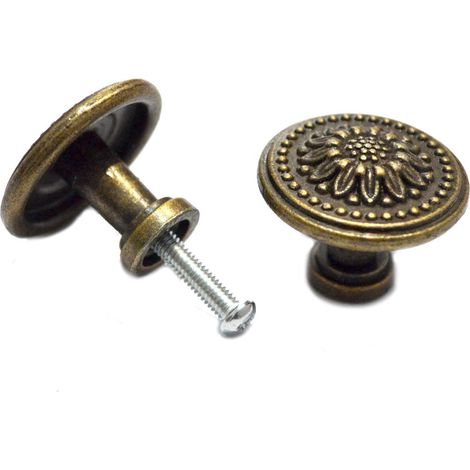 8 Poignées Bronze Antique Rondes pour Tiroirs, Boutons Vintage à Trous Uniques, Quincaillerie Décorative Fleurie pour Meubles, Armoires, Commodes (1/5)