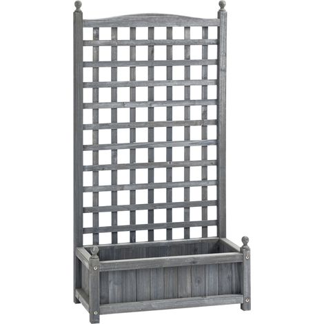 Pflanzkasten mit Rankgitter Blumenkasten für Kletterpflanzen aus Holz in Hellgrau 64x28x120cm ideal für Garten & Balkon