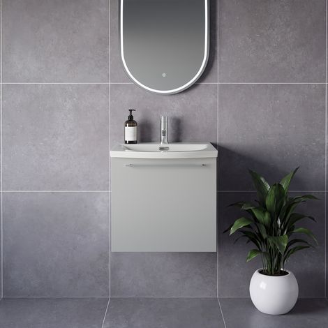 Napoli 390 Gloss Grey Pearl 500mm Wall Mounted Single Drawer Vanity Unit with Arc Basin - 500mm - Chrome 320mm Handle