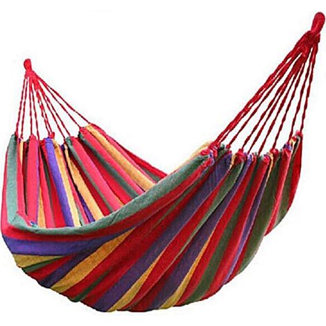 Tragbare Hängematte aus Fallschirmsegeltuch, Baumwolle, atmungsaktiv, für den Garten, tragbar, für Reisen und Camping, für Doppelbetten, maximale Belastung 300 kg, mehrfarbig (2 Personen, Rot) (1/5)