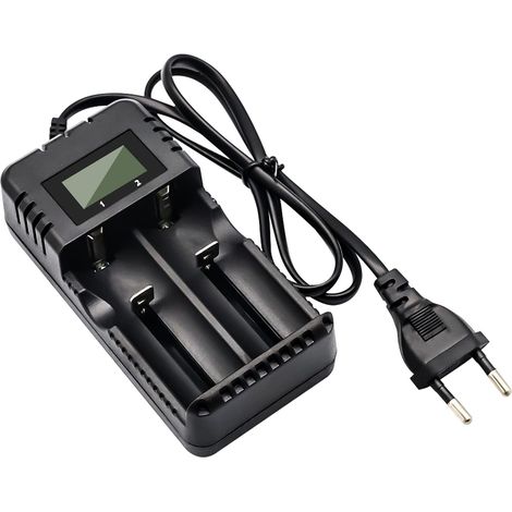 Caricabatterie LCD Caricabatterie per batterie agli ioni di litio Display Carica rapida intelligente Testa a 2 slot Compatibile con una varietà di batterie agli ioni di litio da 3,7 V 26650/18650/1450 (1/5)