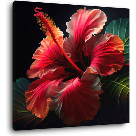 Tableau sur toile hibiscus 45x45 cm - Impression sur Toile Murale Décorative - Image imprimée en HD sur Toile - Toile sur Châssis en Bois FSC - Fabriqué en France (1/5)