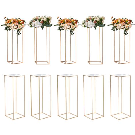 VEVOR Portafiori Cubico Colonna 10 Pezzi Matrimonio Vaso Fiori in Metallo Dorato Centrotavola per Matrimonio Altezza circa 80 cm, Espositore per Fiori per Eventi Nozze Decorazione di Feste Matrimonio