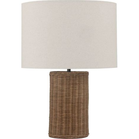 Lampe de table en rotin et lin style naturel beige marron - Marron naturel et beige doux (1/2)