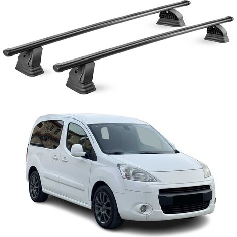 OMAC Stahl Dachträger Querträger Peugeot Partner II 2008-2018 – TÜV / DIN 75302:2019 – Abschließbar – Max. 75 kg – 2 Stangen – Schwarz (1/5)